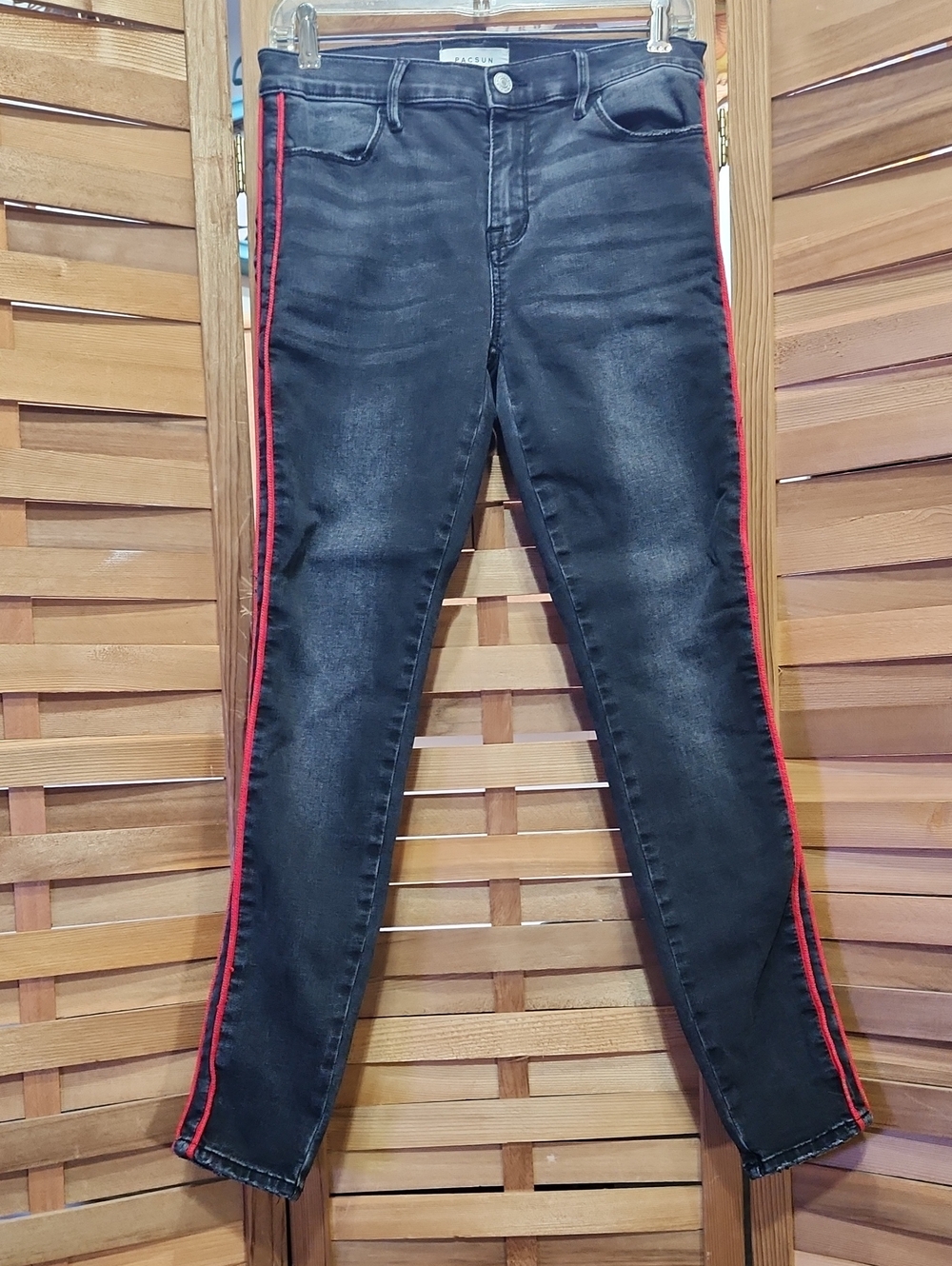 PacSun Black Red Side Stripe Jeggings Women 27 Jeans Cotton Polyester
